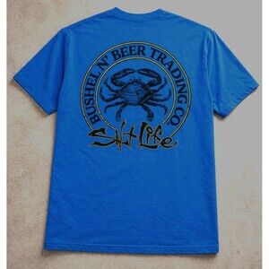 Salt Life Crab T Shirt Mens Medium Blue Bushelin Beer Fishing Beach Graphic Tee